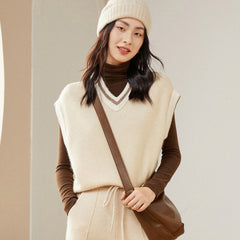 Knitted V-neck Cashmere Pullover Trim Sweater Tops Vest