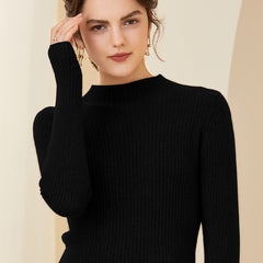 Lightweight Ribbed Mock Neck Tops Cashmere Sweater
