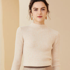 Lightweight Ribbed Mock Neck Tops Cashmere Sweater