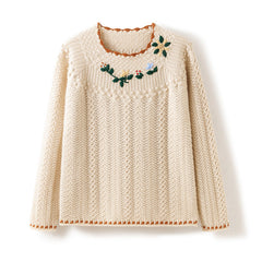 Women's Hand-Embroidered Cable-Knit Thick Pure Cashmere Sweater