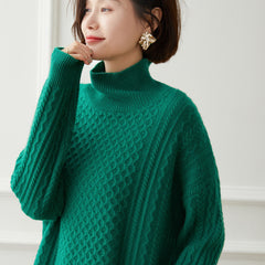 Loose Thickened Textured Turtleneck Cashmere Sweater for Women