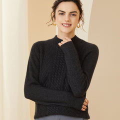 Half Turtleneck Thicken Loose Cable-Knit Cashmere Sweater