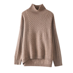 Loose Thickened Textured Turtleneck Cashmere Sweater for Women