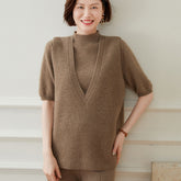 Ribbed V-Neck Knit Vest Sleeveless Cashmere Sweater Top
