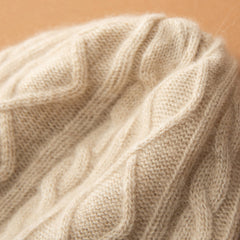 Winter Warm Classic Cable Knit Cashmere Beanie Hat