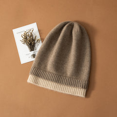 Reversible Two-Tone Cashmere Beanie Winter Hat for Women and Men