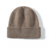 100% Ribbed Cashmere Beanie Classic Knitted Hat
