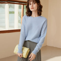 Classic Round Neck Women's Pure Cashmere Knit Sweater