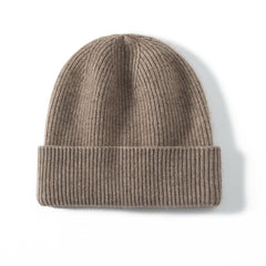 100% Ribbed Cashmere Beanie Classic Knitted Hat