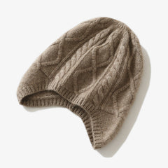 Winter Warm Cable Knit Cashmere Hat with Ear Flaps