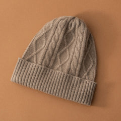 Winter Warm Classic Cable Knit Cashmere Beanie Hat