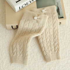 Women's 100% Cashmere Gloves Fingerless Mitten Gloves with Pearl