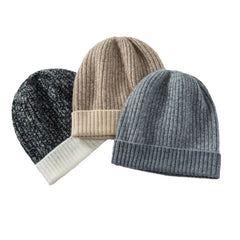 Winter Two-Tone Rib Knit Beanie Soft Warm Thickened Cashmere Hat