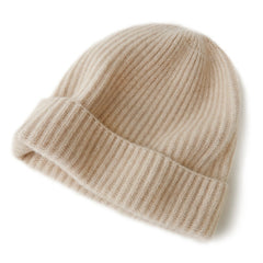 100% Cashmere Knit Soft Warm Winter Classic Ribbed Beanie Hat