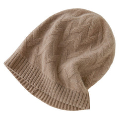 100% Cashmere SlouchyBasket Weave Knit Beanie Hat for Women