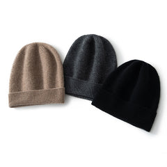 Cashmere Cuffed Textured Knit Beanie Hat for Women and Men