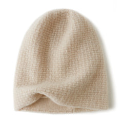 100% Cashmere Waffle Knit Soft Warm Beanie Hat for Women