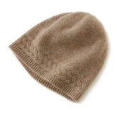 Pure Cashmere Knitted Hat Winter Warm Cable Trim Beanie