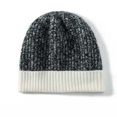 Winter Two-Tone Rib Knit Beanie Soft Warm Thickened Cashmere Hat