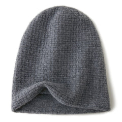 100% Cashmere Waffle Knit Soft Warm Beanie Hat for Women