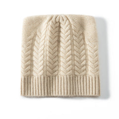 100% Cashmere Braided Cable Knit Beanie Winter Soft Warm Hat