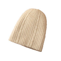 100% Cashmere Soft Warm Hat Two-Tone Cable Knit Beanie