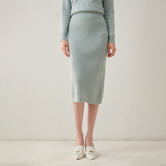 Ribbed Women's High-waist Slim Cashmere Knitted Midi Hip Skirt