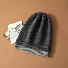 Reversible Two-Tone Cashmere Beanie Winter Hat for Women and Men