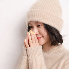 100% Pure Cashmere Ribbed Beanie Hat for Women – Thick Knit Winter Cap