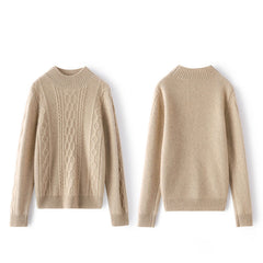 Mock Neck Cable Knit Cashmere Warm Sweater for Women