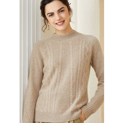 Mock Neck Cable Soft Warm Knit Warm Cashmere Wool Sweater