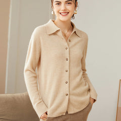 Pure Cashmere Button-Down Knit Polo Collar Lapel Cashmere Cardigan