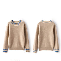 Round Neck Knitted Warm Contrast Trim Knit Top Cashmere Sweater
