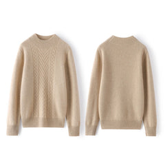 Mock Neck Chevron Cable Knit Cashmere Thick Cashmere Sweater