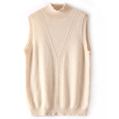 Mock Neck Sleeveless Cashmere Soft Knit Sweater Vest
