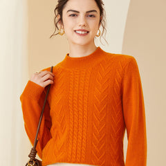 Half Turtleneck Thicken Loose Cable-Knit Cashmere Sweater