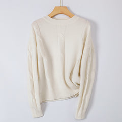 Round Neck  Long Sleeve Pullover Casual Cable  Cashmere Sweater for Women