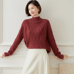 Thickened Cashmere Wool Diamond Textured Turtleneck Sweater