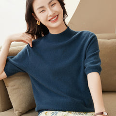 Half Turtleneck Women's Cashmere Short Sleeve Sweater