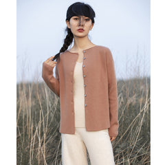 Round Neck Knitted Minimalist Button-Up Jacket Cashmere Cardigan