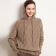 Women's Wool Diamond-Knit Hoodie  Cashmere Sweater