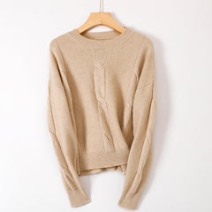 Round Neck  Long Sleeve Pullover Casual Cable  Cashmere Sweater for Women