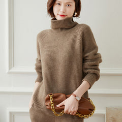 Ribbed Turtleneck Thickened Lazy Loose Cashmere Sweater
