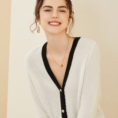 V-neck Loose Knitted  Contrast Trim Button-Up Sweater Cardigan