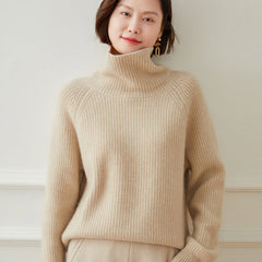Ribbed Turtleneck Thickened Lazy Loose Cashmere Sweater