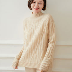 Thickened Cashmere Wool Diamond Textured Turtleneck Sweater
