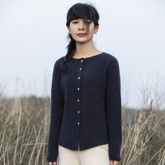 Round Neck Knitted Minimalist Button-Up Jacket Cashmere Cardigan