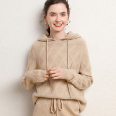 Women's Wool Diamond-Knit Hoodie  Cashmere Sweater