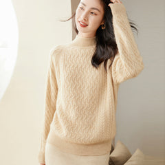 Mock Neck Thickened Twist Pattern Cable-Knit Cashmere Sweater