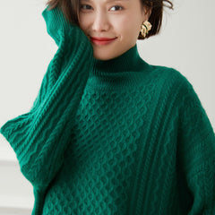Loose Thickened Textured Turtleneck Cashmere Sweater for Women